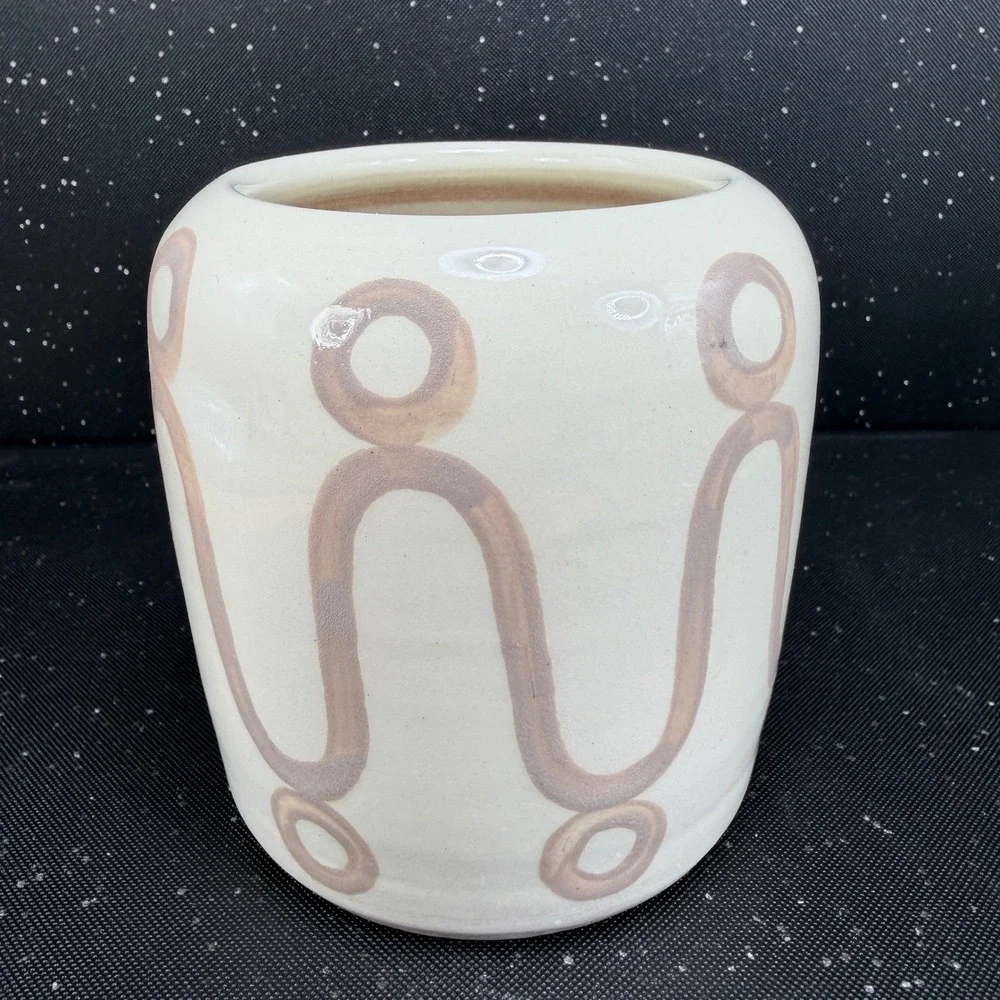 THEMIS Z Handmade in Greece Ceramic Vase Cream Mauve Geometric Wave Vessel